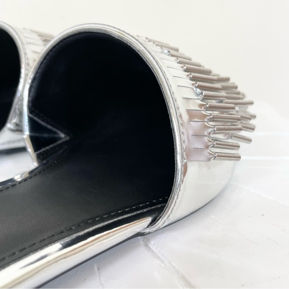 Calvin Klein Addie Metallic Silver Fringe Mule Slide - Picture 5 of 15